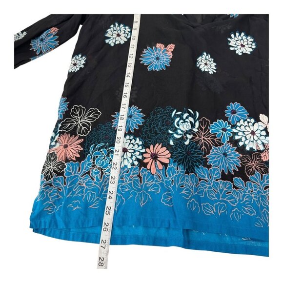 LOFT Women SZ Small Semisheer Floral Black & Blue Long-Sleeve Tunic Top Blouse - Picture 6 of 12